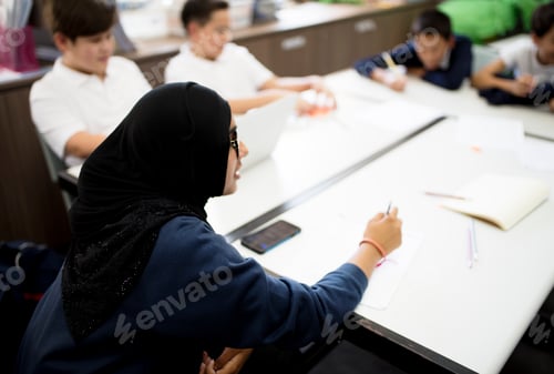 Preview: Group of school friends learning classroom knowledge