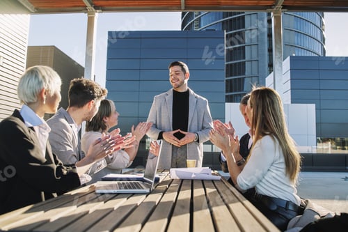 Preview: Corporate business team and manager in a meeting.