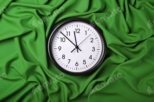 Preview: White clock over green textile folded pleats