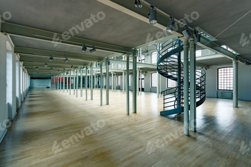 Preview: Industrial interior with round stairs