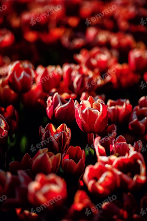 Preview: Close-Up of Red Tulips Glowing in Sunlight