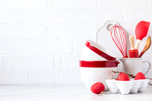 Preview: Easter Background for baking with ingredients for cooking. Traditional Easter decoration