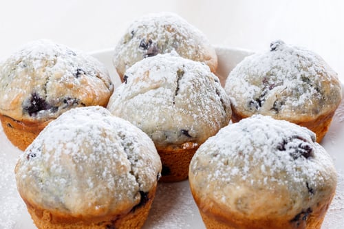 Preview: Blueberry Muffins on a Plate Covered in Powder