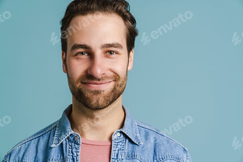 Preview: Young bristle man wearing shirt smiling and looking at camera