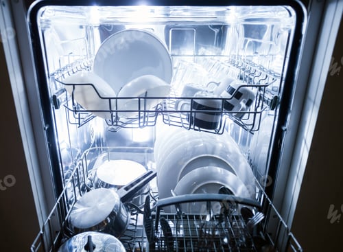 Preview: Interior of dishwasher machine with clean dishes