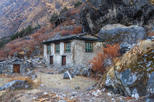 Preview: Two-story stone house in the Himalayas, Rolwaling Valley, Nepal