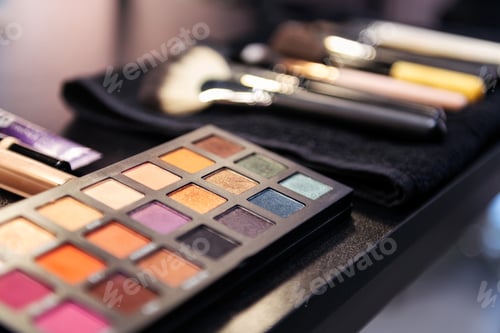 Preview: color palette and brushes of a make-up artist