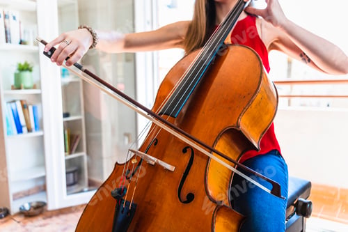 Preview: Captivating Image of a Professional Cellist in Home Studio