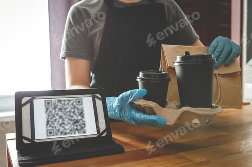 Preview: Coronavirus. contactless payment QR code,Quarantine contactless delivery during the covid pandemic