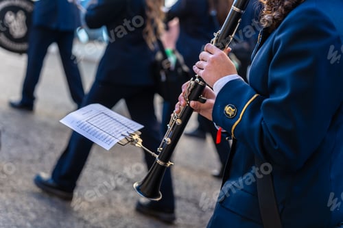 Preview: Wind instrument music band making music on the street.