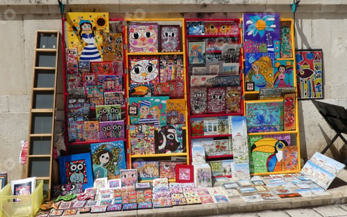 Preview: artwork paintings on display for sale by local vendor
