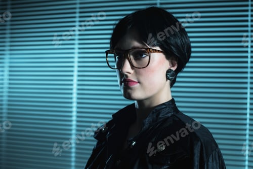 Preview: Retro 1980S Business Woman In Front Of Blinds In Office.