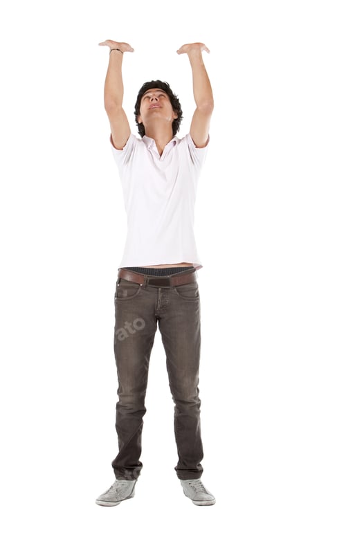 Preview: Man Holding An Imaginary Object Over His Head - Isolated On White