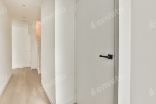 Preview: Narrow corridor with doors and lamp