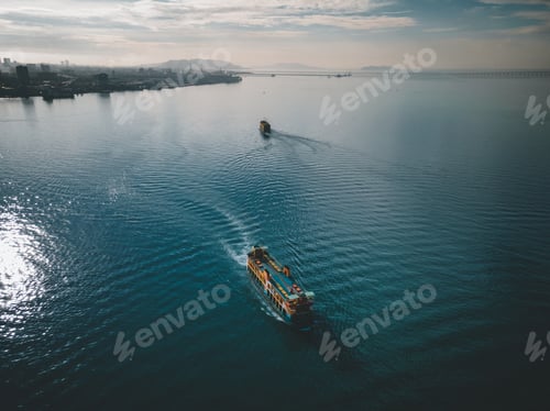 Preview: Two ways Penang ferry on the sea in George Town Penang. Aerial & drone photography