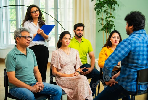 Preview: Indian Business manager guiding his team of young professionals in a cozy creative office setting