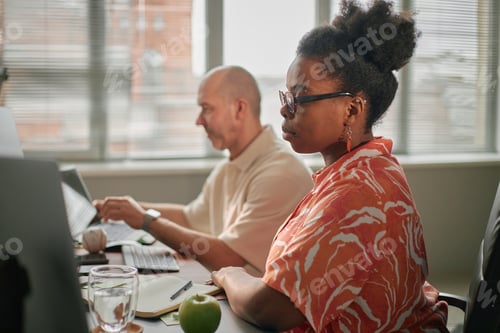 Preview: Young Black Woman Working Beside Middle Aged Caucasian Man in Office Setting