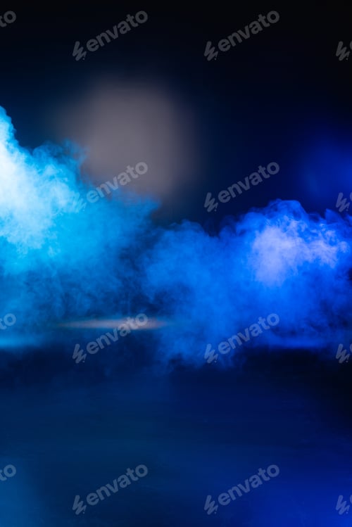 Preview: blue dark background with smoke and copy space