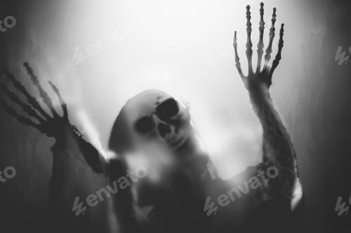 Preview: Mysterious creature with skull under the night light for Halloween