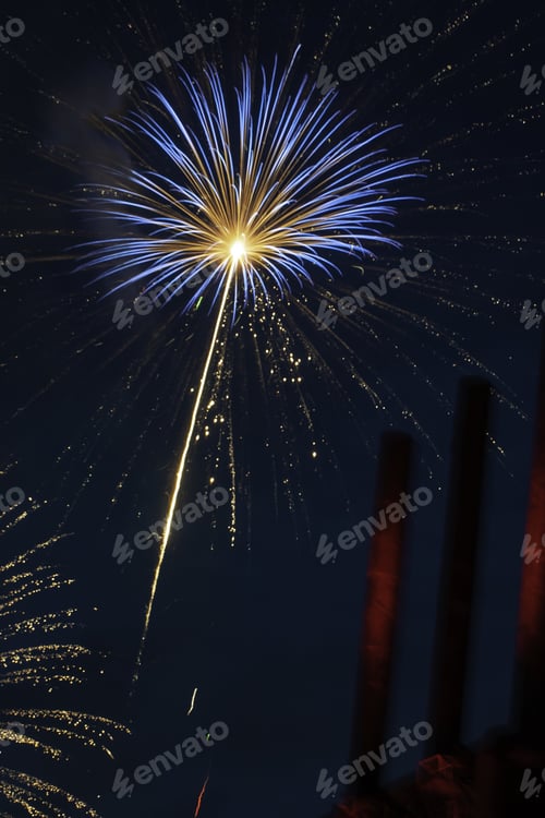 Preview: Vertical shot of beautiful fireworks in the night sky