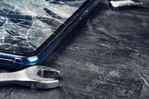 Preview: Digital gadget with tools. Repairing smartphone concept