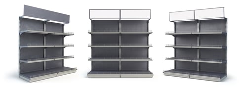 Preview: Black empty supermarket or store shelf isolated on a white background. Retail shelf rack.