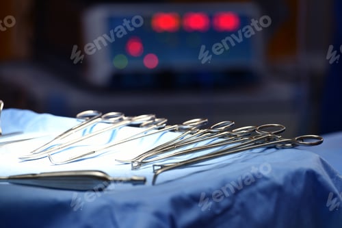 Preview: Surgical Instruments Laid out on a Blue Drape