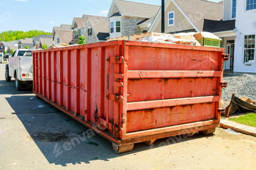 Preview: garbage containers near the new home, Red containers, recycling and waste