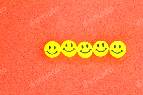 Preview: Smile face symbol on yellow wooden circle blocks