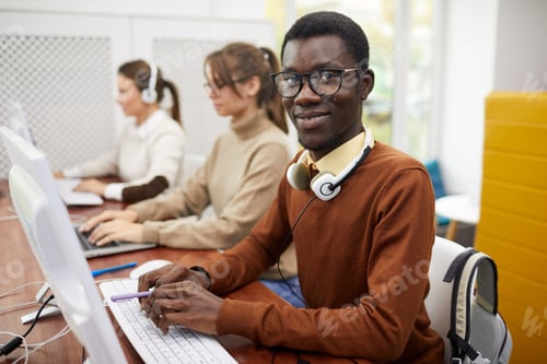 Preview: African-American Student Using Computer in College