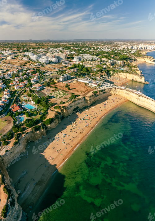 Preview: Aerial drone panoramic views of Praia Nova and Praia de Nossa, Algarve, Portugal