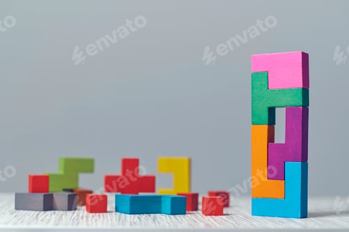 Preview: wooden block puzzle. wood cube stacking.