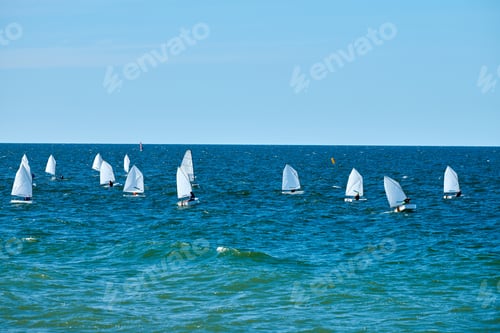 Preview: Blue sea sailing regatta, nautical spectacle sport sailing competition among yacht club