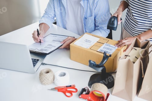 Preview: Small business owner delivery service and working packing box