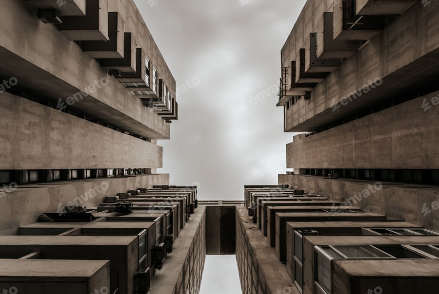 Cover for Low-angle of the brutalist multi-story concrete building in Split, Croatia