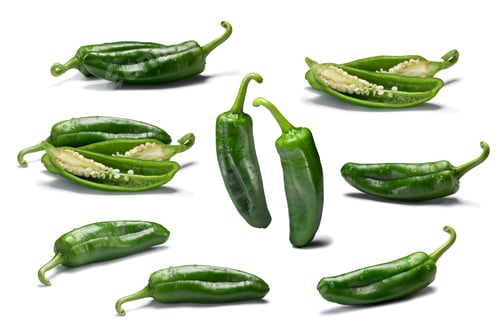 Preview: Set of whole and sliced Anaheim peppers, paths
