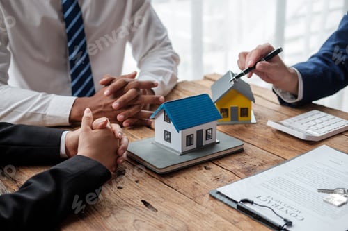 Preview: Real estate broker agent presenting and consult to customer to decision making sign insurance form a
