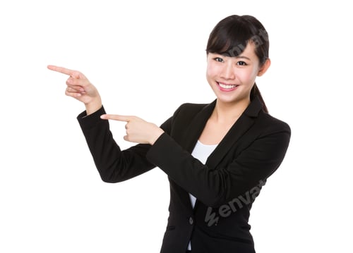 Preview: Asian Young businesswoman with finger point up