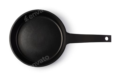Black Frying Pan on a White Background