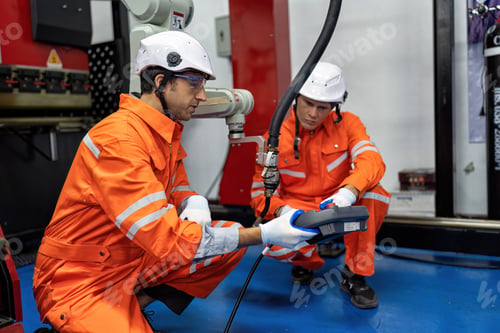 Preview: Engineer teach trainee operation maintenance and programing robot arm to work on heavy industry