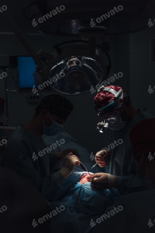 Preview: Surgeon and his assistant performing cosmetic surgery on nose