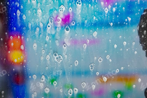 Preview: Background Wet- Raindrop Realistic. Water Splash Shower- Bad Weather. Window- Soap Foam. Rainwater