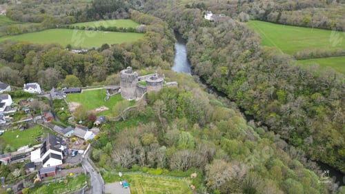Preview: Bird's eye view of the historic Cilgerran Castle, located in Wales, United Kingdom