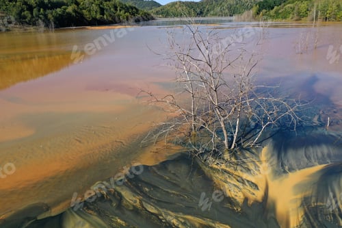 Preview: Aerial view of copper mining residuals in decanting lake