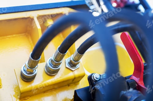 Preview: Blue rubber tubes machinery components. Railway industry
