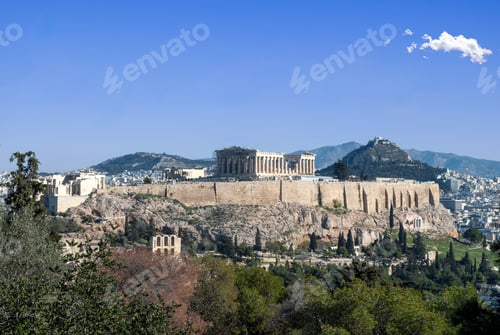 Preview: Athens, Greece. Parthenon and Propylaea, Acropolis hill, Herodeion and mount Lycabettus