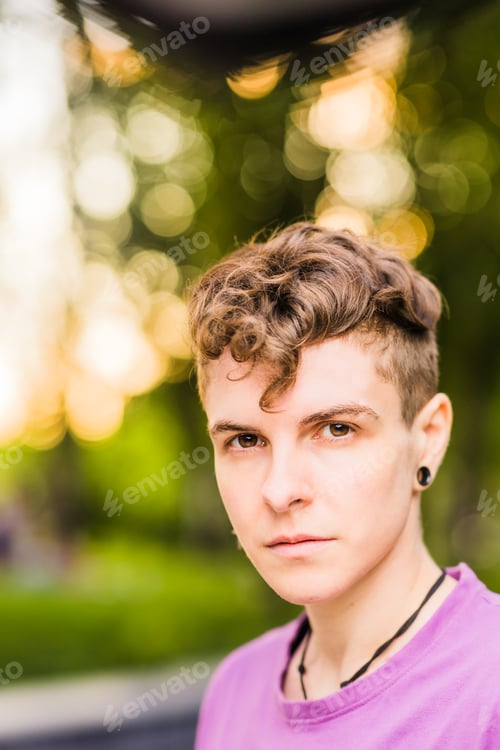 Preview: Non-binary trans lifestyle gender expression androgynous headshot portraint. hipanic diversity
