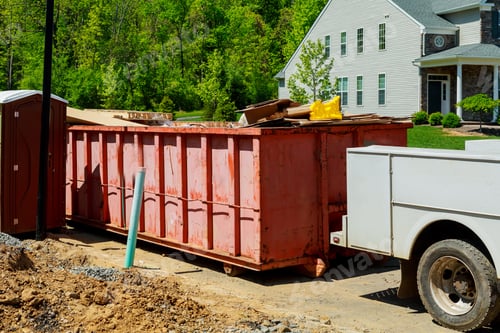Preview: garbage containers near the new home, Red containers, recycling and waste