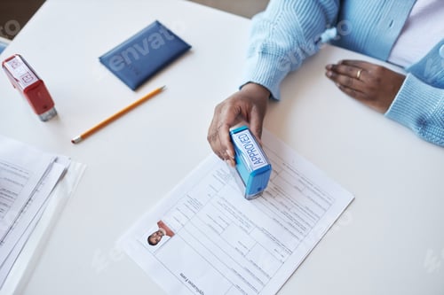 Preview: High angle of young African American female manager of visa application center