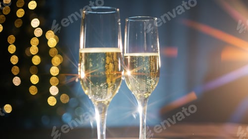 Preview: beam of light crashing into two champagne glasses